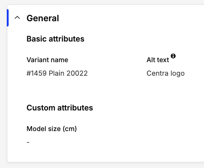 Product media attribute details