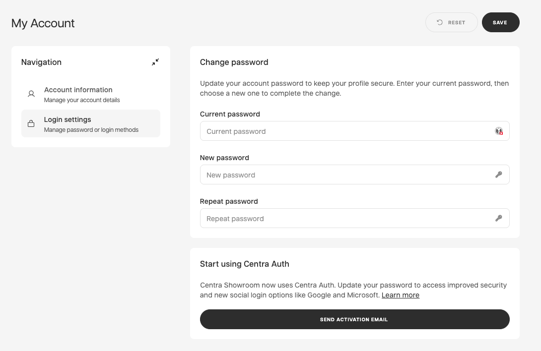 Centra Auth settings